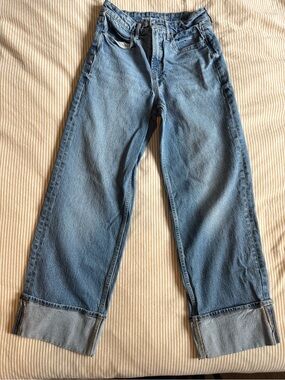 Old Navy Light Blue Wide Leg Jeans with Cuffed Hem